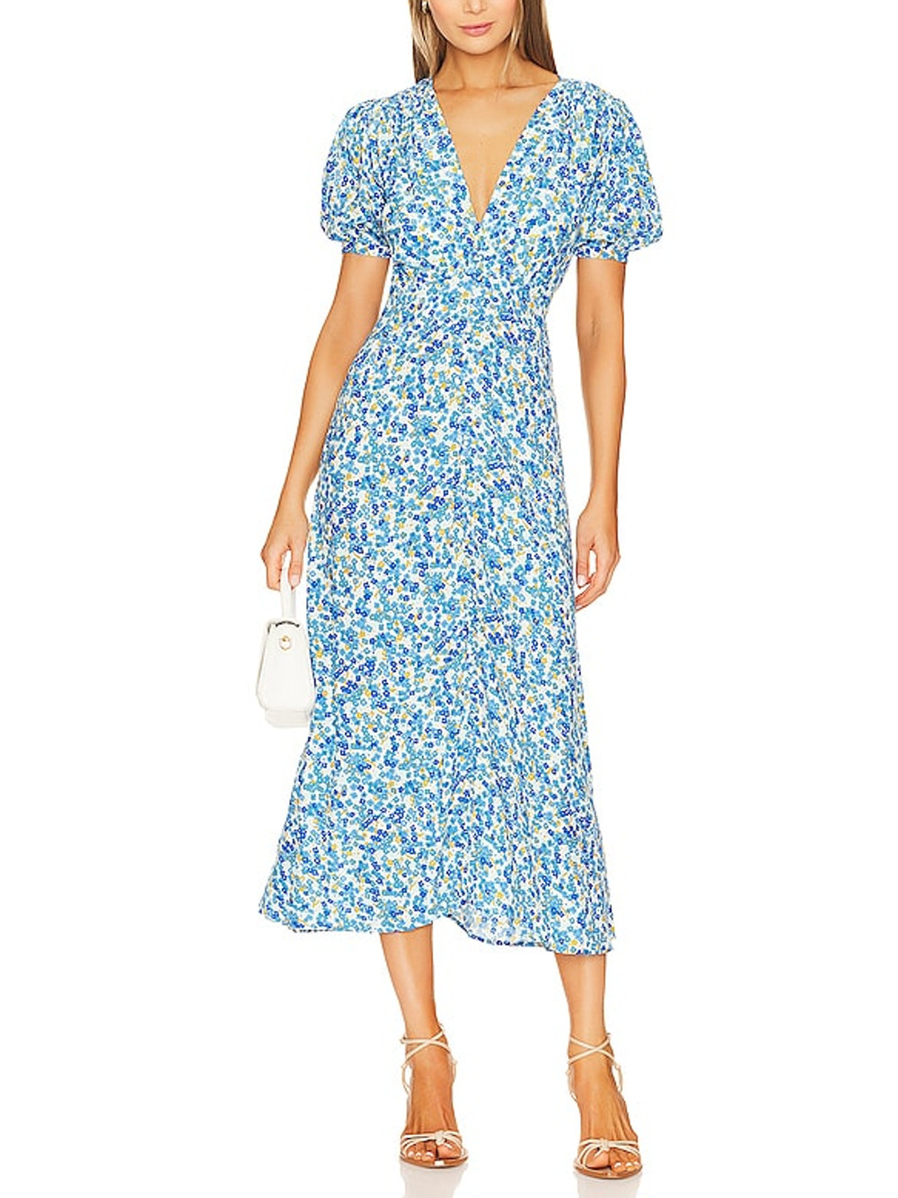 Faithfull The Brand Floral Blue Bellavista Midi Dress Size S NWT
